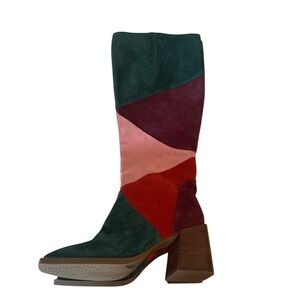 New Chelsea & Violet Lulu Colorblock Suede Patchwork Tall Boots Size 6.5